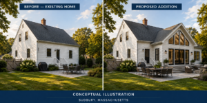 Conceptual illustration of an existing Sudbury home with a proposed home addition