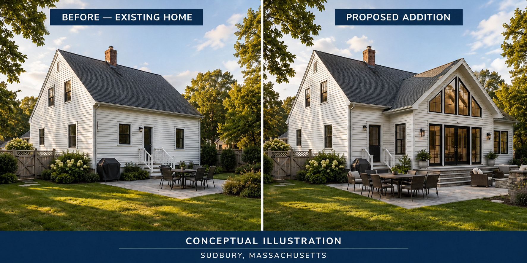 Conceptual illustration of an existing Sudbury home with a proposed home addition