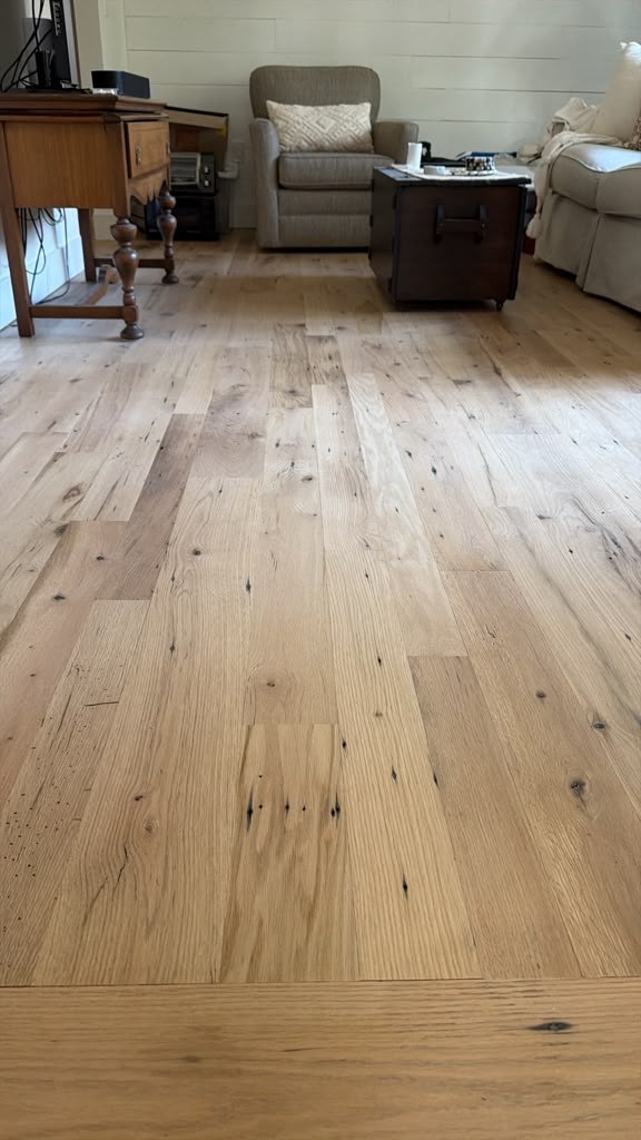 Reclaimed hardwood flooring in the Hudson MA home renovation