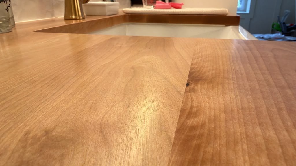 Natural wood countertop grain in the remodeled Hudson kitchen